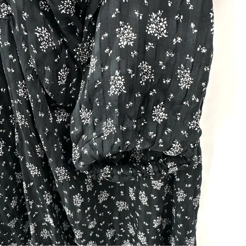 Madewell Floral Ruched Midi Dress in Black Size 8